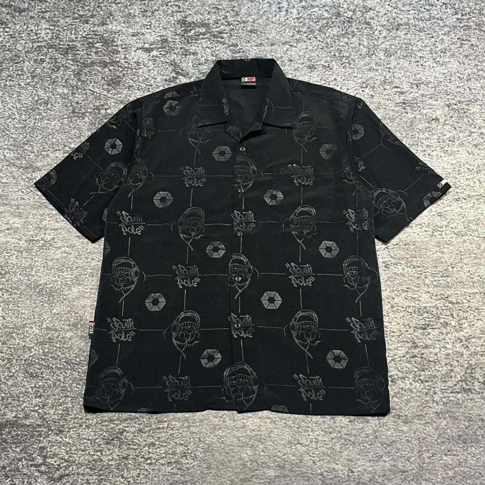 Vintage Southpole Button Up Shirt Large Black Y2K Hip-Hop Skater Button Down‎